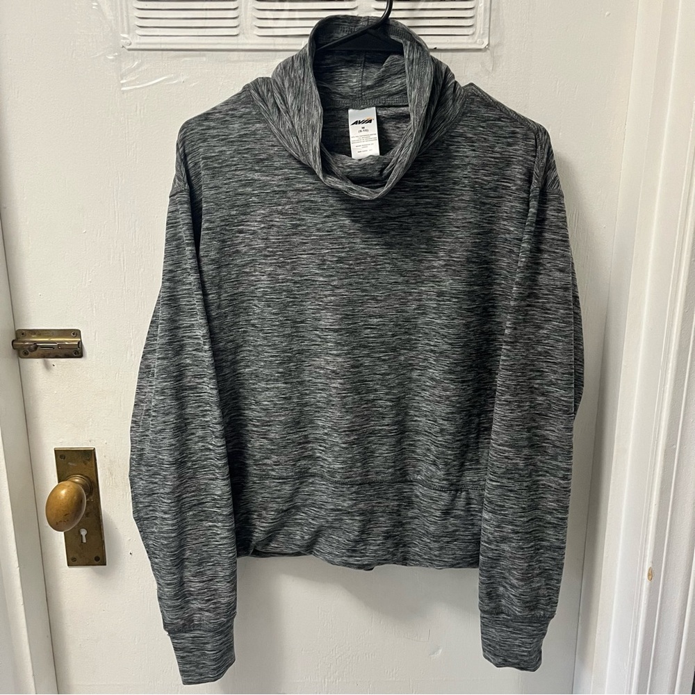 Avia Woman’s Long Sleeve Athletic Turtleneck Heather Grey Size Medium 2 Pockets